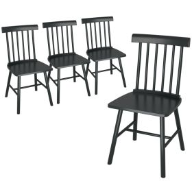 Dining Chairs Set of 4, Farmhouse Wood Kitchen Chairs with Rubber Wood Frame, Spindle Back for Dining Room, Black