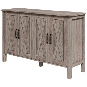Sideboard Buffet with 4 Barn Doors and 2 Adjustable Shelves, Kitchen Buffet Cabinet for Living Room, Hallway, Gray