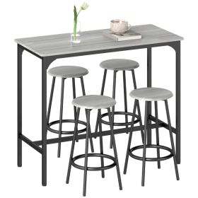 5-Piece Counter Height Bar Table Set, Rustic 43.25" Dining Table with 4 Bar Stools, Kitchen Table with Wooden Top for Pub, Dining Room, Gray