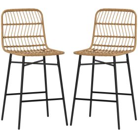 Rattan Counter Bar Stools Set of 2, 26" Counter Height Barstools with Back, Bar Chairs for Kitchen Island, Brown