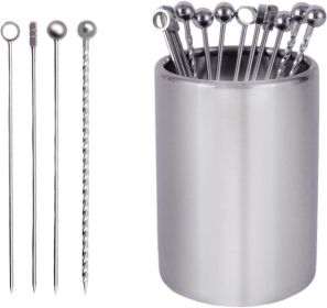 12Pack Metal Cocktail Picks + Holder Kit, Premium 304 Stainless Steel Cocktail Toothpicks,Reusable Skewers,Garnish Picks