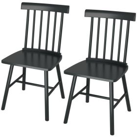 Dining Chairs Set of 2, Farmhouse Wood Kitchen Chairs with Rubber Wood Frame, Spindle Back for Dining Room, Black